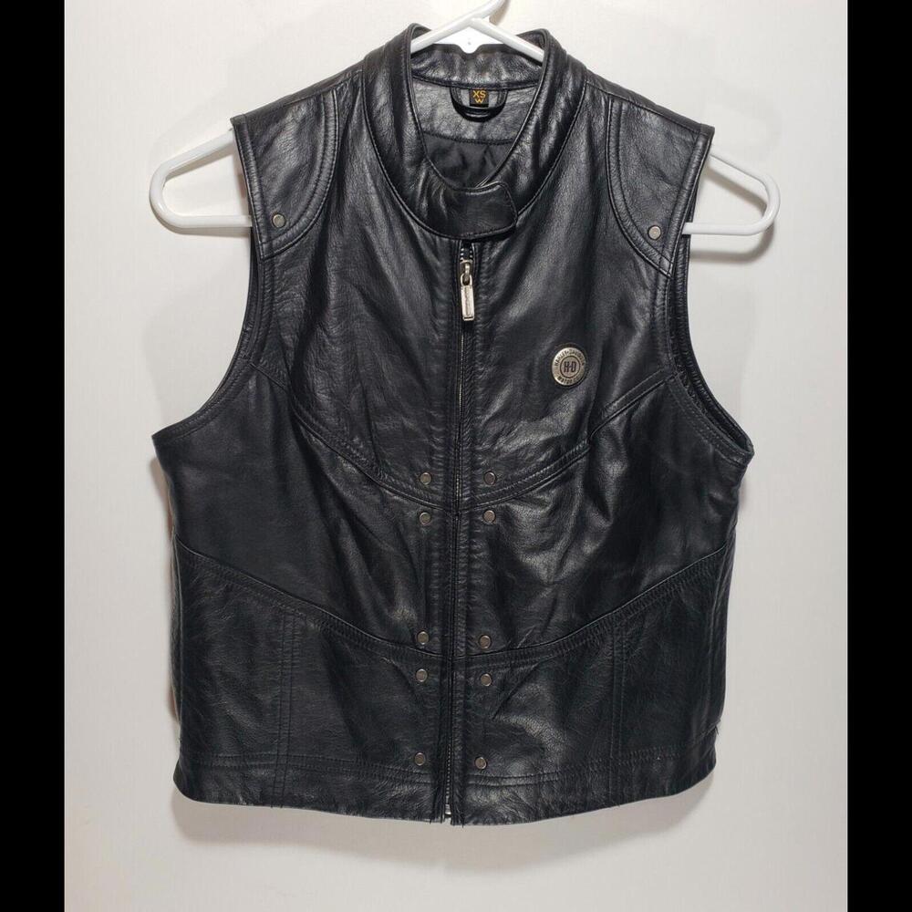 Vintage Womens‎ Harley Davidson Snap Full ZIP Sleeveless Leather Vest Size XS